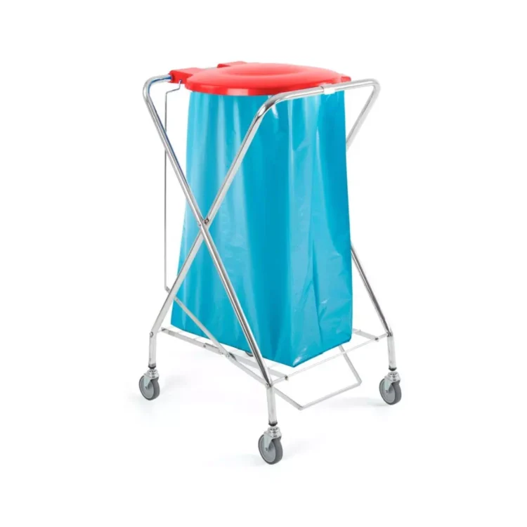 Filmop 8075 wózek na odpady chromowany z okrągłym uchwytem do worka 120l, pokrywą i pedałem